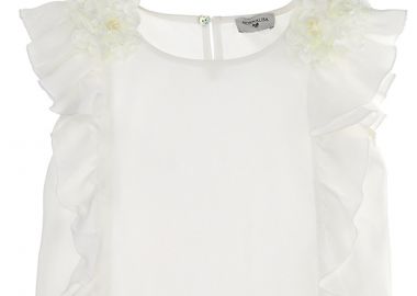 Μπλούζα Κοντομάνικη Monnalisa Με Λουλούδια Στους Ώμους 175603F5 5107-0001 Κορίτσι - Monnalisa - 