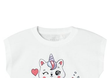 Μπλούζα Κοντομάνικη Name It Nmfvilma Capsl Crop 13228148-Bright White-Unicorn Κορίτσι - Name It - 