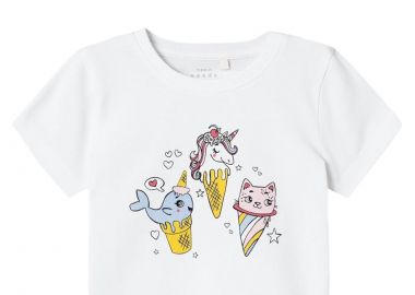 Μπλούζα Κοντομάνικη Name It Nmfvix 13228145-Bright White-Icecream An Κορίτσι - Name It - 