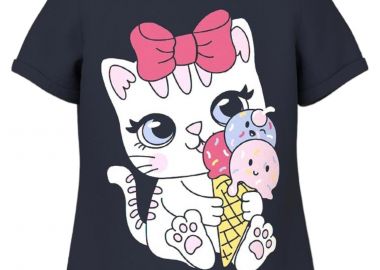 Μπλούζα Κοντομάνικη Name It Nmfvix 13228145-Dark Sapphire-Cat Κορίτσι - Name It - 