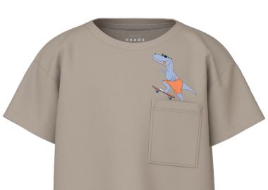 Μπλούζα Κοντομάνικη Name It Nmmvilian Boxy 13228217-Pure Cashmere - Dinosaur Αγόρι - Name It - 