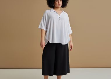 Μπλούζα κρεπ airwashed με κοντό μανίκι και γιακά - MAT FASHION - 