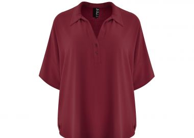 Μπλούζα κρεπ airwashed με κοντό μανίκι και γιακά - MAT FASHION - 