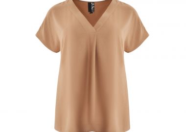 Μπλούζα κρεπ airwashed με V-λαιμόκοψη και πιέτα μπροστά - MAT FASHION - 