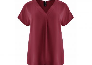 Μπλούζα κρεπ airwashed με V-λαιμόκοψη και πιέτα μπροστά - MAT FASHION - 