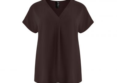 Μπλούζα κρεπ airwashed με V-λαιμόκοψη και πιέτα μπροστά - MAT FASHION - 