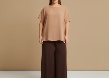 Μπλούζα κρεπ με στρογγυλή λαιμόκοψη - MAT FASHION - 