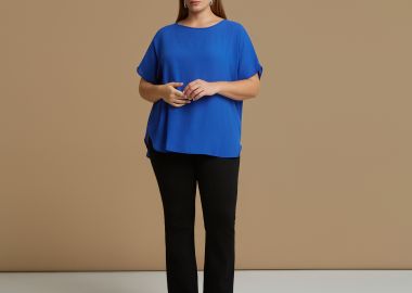 Μπλούζα κρεπ με στρογγυλή λαιμόκοψη - MAT FASHION - 