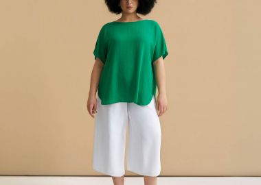 Μπλούζα κρεπ με στρογγυλή λαιμόκοψη - MAT FASHION - 