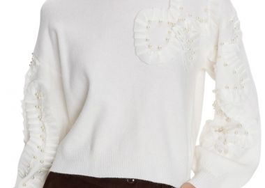 Μπλούζα Μακρυμάνικη Ale Πλεκτή Με Διακοσμητικές Πέρλες 8P22909-WHITE Γυναικείο - Ale - 