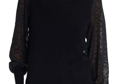 Μπλούζα Μακρυμάνικη Ale Πλεκτή Με Ημιδιαφανές Μανίκι 8P22000-BLACK Γυναικείο - Ale - 