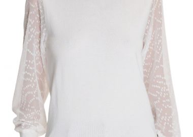 Μπλούζα Μακρυμάνικη Ale Πλεκτή Με Ημιδιαφανές Μανίκι 8P22000-WHITE Γυναικείο - Ale - 