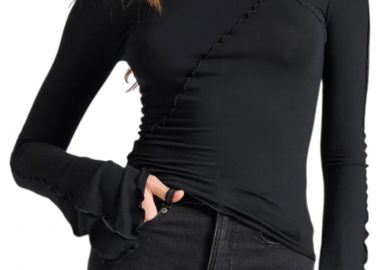 Μπλούζα Μακρυμάνικη Funky Buddha Με Διακοσμητικές Ραφές FBL010-102-07-BLACK Γυναικείο - Funky Buddha - 