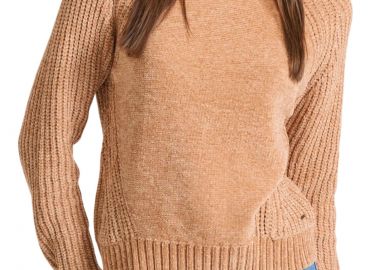 Μπλούζα Μακρυμάνικη Funky Buddha Σενίλ Με Στρογγυλή Λαιμόκοψη FBL010-111-09-CAMEL Γυναικείο - Funky Buddha - 