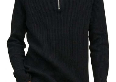 Μπλούζα Μακρυμάνικη Jack & Jones Jprccperfect Knit Half Zip Sn 12216768-Black Ανδρικό - Jack & Jones - 