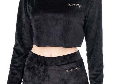 Μπλούζα Μακρυμάνικη Kendal + Kylie Velour Uneven KKW3711650-black Γυναικείο - Kendal + Kylie - 