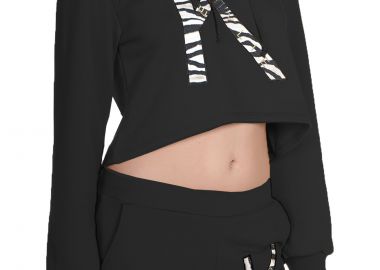 Μπλούζα Μακρυμάνικη Kendal + Kylie Zebra Print Logo Cropped Hoody KKW3711666-BLACK Γυναικείο - Kendal + Kylie - 