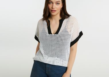 Μπλούζα με ανοιχτή πλέξη και V λαιμόκοψη - MAT FASHION - 