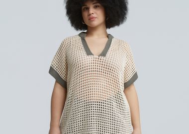 Μπλούζα με ανοιχτή πλέξη και V λαιμόκοψη - MAT FASHION - 