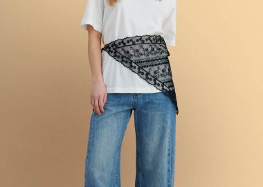 Μπλούζα με αποσπώμενο δαντελένιο μαντήλι - 5206179123501 -  - 