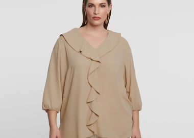 Μπλούζα με βολάν & μπαλούν μανίκια - MAT FASHION - 