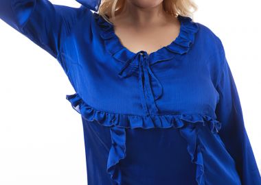 Μπλούζα με βολάν σε ρουά χρώμα -  - 