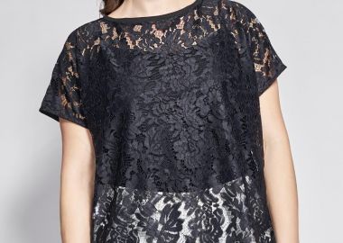 Μπλούζα με δαντέλα σε άνετη γραμμή -  - 