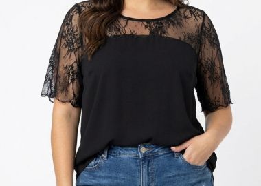 Μπλούζα με δαντέλα σε μαύρο χρώμα plus size -  - 