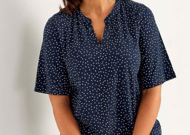 Μπλούζα με καμπάνα μανίκια πουα σε μπλε σκούρο χρώμα plus size -  - 