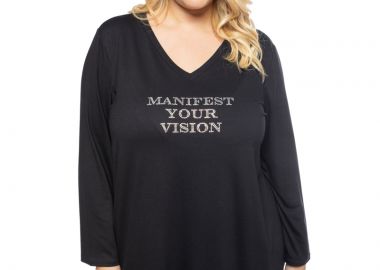 Μπλούζα με κέντημα στρας Manifest σε μαύρο χρώμα -  - 