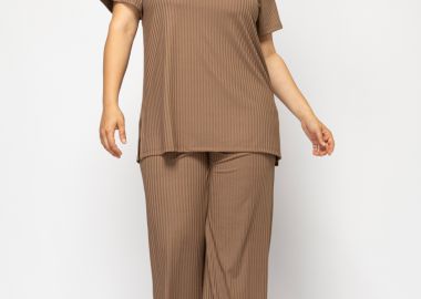 Μπλούζα με κοντό μανίκι ριμπ plus size -  - 