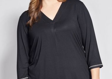 Μπλούζα με λαιμόκοψη V και ασημί lurex τελειώματα -  - 