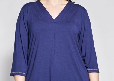 Μπλούζα με λαιμόκοψη V και ασημί lurex τελειώματα -  - 