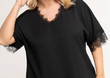 Μπλούζα με λεπτή δαντέλα σε χρώμα μαύρο -  - 