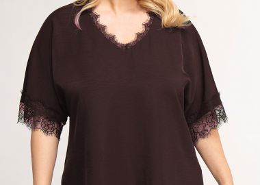 Μπλούζα με λεπτή δαντέλα σε καφέ χρώμα -  - 