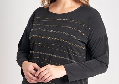Μπλούζα με οριζόντια σχέδια στρας -  - 