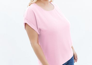 Μπλούζα με ρεβέρ στο μανίκι σε ροζ χρώμα -  - 