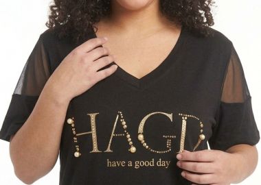 Μπλούζα με στρας και πέρλες σε μαύρο χρώμα plus size -  - 