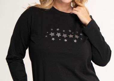 Μπλούζα με στρας τύπωμα αστέρια σε μαύρο χρώμα -  - 