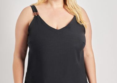 Mπλούζα με τιράντες όψη λινό με χάντρες -  - 