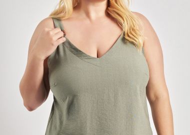 Mπλούζα με τιράντες όψη λινό με χάντρες -  - 