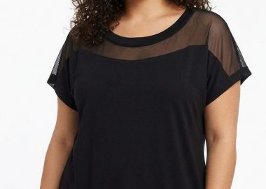 Μπλούζα με τούλι στους ώμους μαύρο χρώμα plus size -  - 