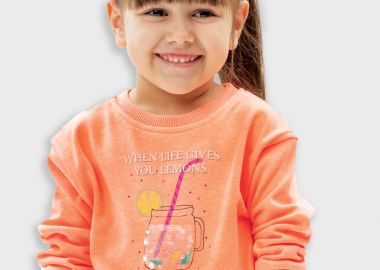 Μπλούζα με τύπωμα για κορίτσι - ΝΕΟΝ ΠΟΡΤΟΚΑΛΙ 15-225304-5 - energiers - 
