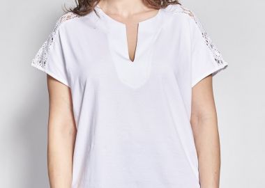 Μπλούζα με V Λαιμόκοψη και Λεπτομέρειες Δαντέλας -  - 