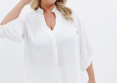 Μπλούζα με V λαιμόκοψη και πιέτα σε λευκό χρώμα -  - 