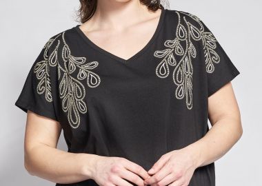 Μπλούζα με V λαιμόκοψη και τύπωμα στους ώμους -  - 