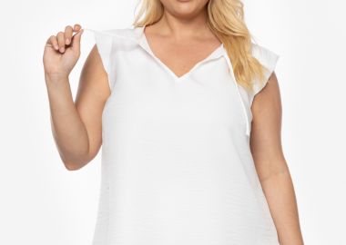 Μπλούζα melange με δέσιμο σε λευκό χρώμα -  - 