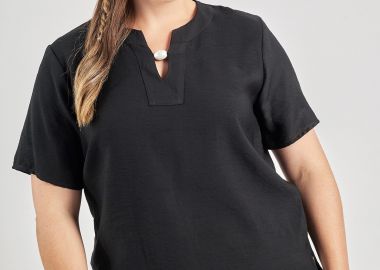 Μπλούζα όψη λινό με χάντρα -  - 