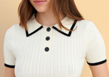 Μπλούζα πλεκτή κοντομάνικη με γιακά - 5206179087742 -  - 