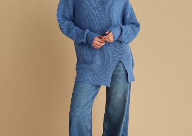 Μπλούζα πλεκτή μακριά με ασημί λεπτομέρεια - 5206634993335 -  - 